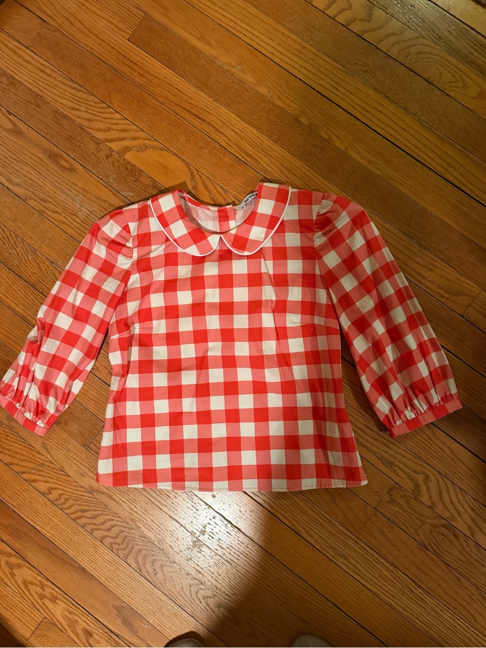 Batsheva womens Red & White Gingham Peter Collar Blouse